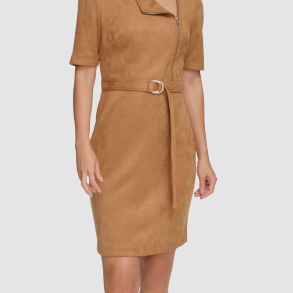 DKNY Brown Suede Belted Dress s 4